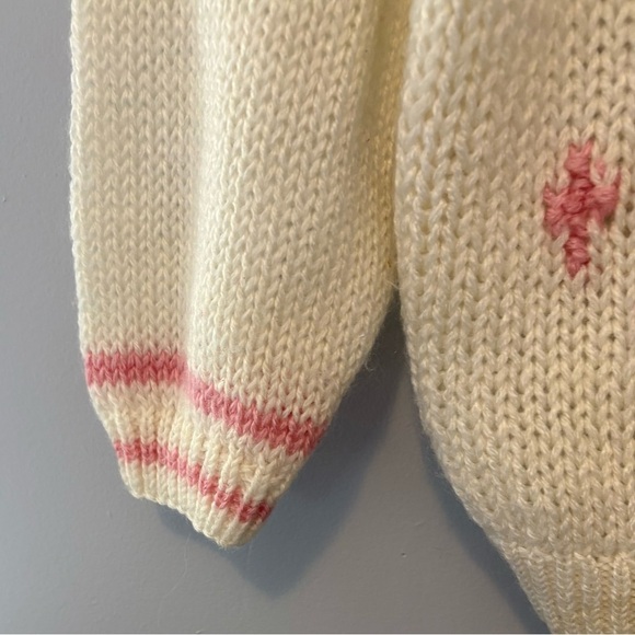 Vintage 80s Nordic Star Sweater M/L Oversized Cream Pink Blue | Made in Korea - Picture 4 of 6